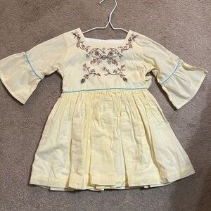 Well Dressed Wolf Charming Yellow Kids Dress with Embroidery